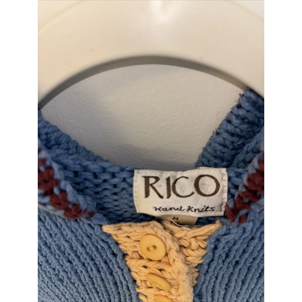 Rico Hand knits Children's Sweater Blue Star Boho Girls Or Boys Sz 4-5 100% Cott